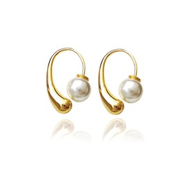 arete de gota de agua con perlas chapados en oro de 18 quilates para mujer, Plata de ley, No es una piedra preciosa