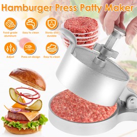 Burger Press with 100 Patty Paper Adjustable Thickness Hamburger Press Patty Maker Non-Stick Hamburger Patty Maker Mold Food Grade Aluminum Alloy Burger Press Patty Maker for Grilling and Cooking(A)