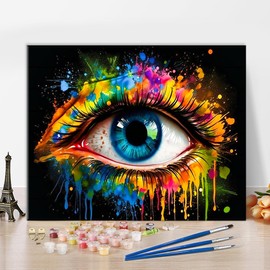 TUMOVO DIY Paint by Numbers for Adults Colorful Eye Paintings Adult Paint by Number Kits on Canvas Paint Splatters Black Background Painting by Numbers Kit for Adults Abstract Art Crafts 16x20 in