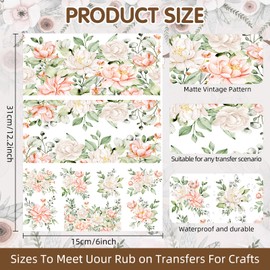 ZMRU 3 Sheets Vintage Rub On Transfers for Crafts, Rub On Transfers for Furniture Decals, Wood, Glass, Porcelain, Scrapbooking,Journals, 12 * 6inch(White Roses)