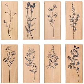 Dizdkizd Dizdkizd 8 Pieces Wood Mounted Rubber Stamps, Plant and Flower Decorative Wooden Rubber Stamp Set for DIY Craft, Diary and Craft Scrapbooking