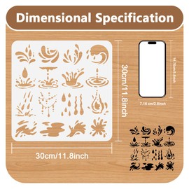 DOODLREAM 30 x 30cm Water Drops Wall Stencil Templates, Rain Drops Reusable Plastic Stencils for Painting on Wood Floor Tile Fabric Glass Furniture Water Splash DIY Home Decor Template