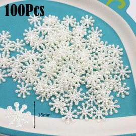 BTORER 100Pcs Snowflakes Christmas Decorations, Winter Flat Back Pearls Resin Crafting Snowflake Pearl Decorations Snow Party Pack for Wedding Birthday Holiday Party Table DIY Decorations Supplies