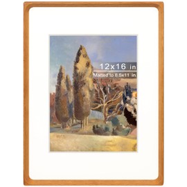 Gdfmsc 12x16 Picture Frame with Mat for 8.5x11, Natural Teak Wood Handcrafted Rounded Corner with Plexiglass, Vertical or Horizontal Display Photo Document Gallery Poster Wall Mounting Frame