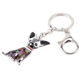 DOWAY Cute Chihuahua Accessories Enamel Keyring Dog Bulldog Animals Key Ring Dog Gifts for Women Girls, black, M