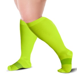 BLU HORN Knee High Compression Socks 15-20 mmHg - Everyday Use Improves Blood Circulation, Relieves Pain & Swelling (3X-Large, Neon Green (1-Pair))