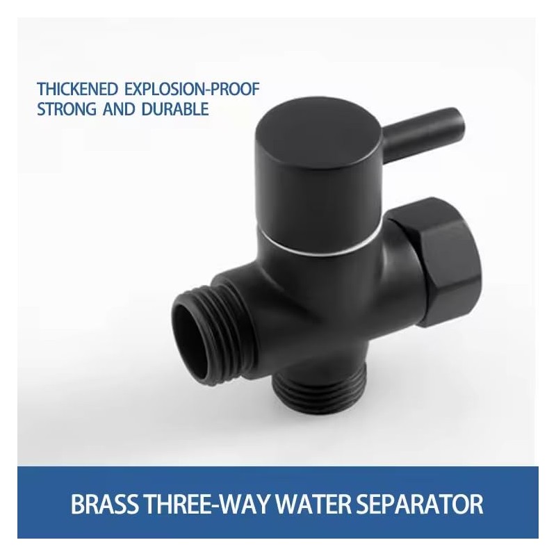 3-Way Solid Brass black Shower Arm Diverter Valve G1/2 Thread