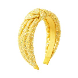 Yellow Glitter Knotted Headband,Women Fashion Sequin Wide Hair Band