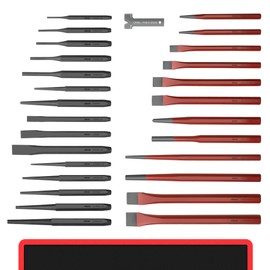 AMM 28 PCS Heavy Duty Punch and Chisel Set, Including Taper Punch, Cold Chisels, Pin Punch and Center Punch, Cr-V, Ideal for Working with Wood, Metal, Automotive, Sculpture, etc