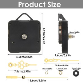 Quartz Movement Replacement Mechanism, Clock Movement for Wall Clock, Self-Installation with Hands, Clock Mechanism Movement Kit, Clock Movement Kits, Clock Mechanism, for DIY and Watchmakers, Golden