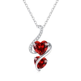 LOUISA SECRET Unique Double Heart Necklace Gifts for Wife Women, 925 Sterling Silver Tiny Birthstone Pendant Jewelry Gift for Her Girlfriend Mom Valentine's Day Anniversary Mother's Day Birthdays & Christmas