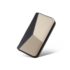 [mpeak filters] Unisex Genuine Leather Patchwork Wallet 24 Card Slots RFID Blocking Large Long Zip Around Accordion Wallet Clutch, black