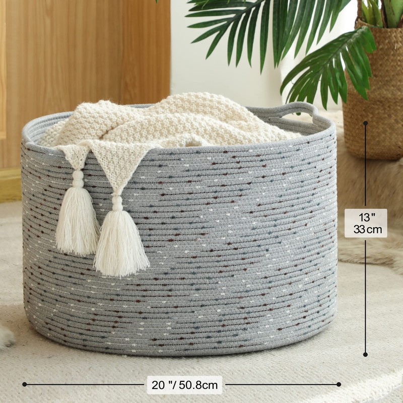 KAKAMAY Large Blanket Basket (20"x13"),Woven Baskets for storage Baby Laundry