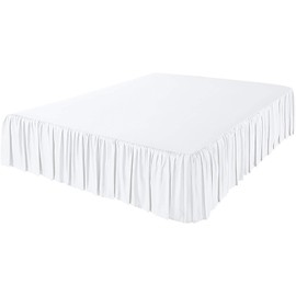KP Linen Ruffled Bed Skirt with Split Corners Queen Size (16 Inch Drop) Platform Dust Ruffle Gathered Bedskirt with 400 Thread Count Microfiber Wrinkle Free Ruffled Gatherd Bed Skirt(White Solid)