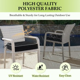 HARBOREST Outdoor Chair Cushions Set of 2, Tufted Patio Chair Cushions with Ties, Square Corner Outdoor Cushions for Patio Furniture, Lawn Chairs, Wicker Chairs, 19" x 19" x 5", Black