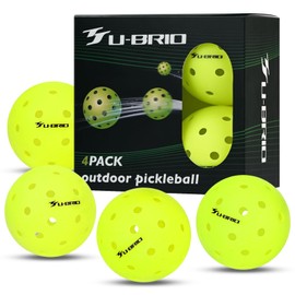 U-BRIO Outdoor Pickleball Balls, 40 Holes Rotation One-Piece Yellow 4 Pack, High Bounce Stable Trajectory Stylish Durable Crack-Resistant Pickleballs.