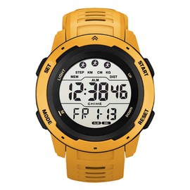Tbest Reloj Deportivo Digital Multifuncional, Resistente Al Agua, Temporizador Luminoso, Reloj Deportivo para Hombre para Correr Al Aire Libre (Yellow
