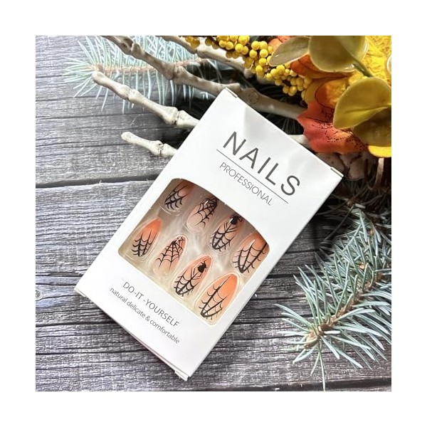 Hallowen Press on Nails Medium Almond Spider Web False Nail