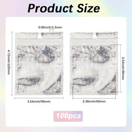 SOFPLATE 100Pcs 4.7 x 3.5 inch Holographic Storage Bags Foil Pouches Resealable Smell Proof Bag with Clear Window Cellophane Star Ziplock Packaging Pouches for Small Business Snack Jewellery Sample