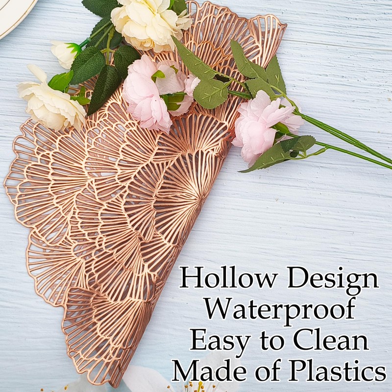 MuuXii Round Placemats Set of 4 Rose Gold Flower Tablemats