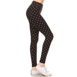 Leggings Depot High Waisted Plaid & Wild Print Leggings for Women-3" Yoga-R885, Polka Dots, One Size