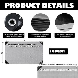 EPFHR Tarpaulin Waterproof Heavy Duty 2m x 2m 180GSM Silver/Black Tarp Sheet Cover Every 50cm with Eyelets for Garden Furniture Roofing Gazebo Side Panels Firewood Ground Caravan Car Multipurpose