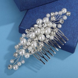Octwine Vintage Simple Bridal Wedding Pearls Rhinestone Hair Comb Silver Gold Hair Comb Bridal Rhinestone Side Comb Crystal Hair Piece Wedding Party Prom Hair Accessories for Women (Silver)