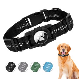 Ledeak Airtag Dog Collar, Nylon Dog Collar for AirTag Tracker, Reflective Dog Collar with Airtag Holder, Adjustable Puppy Collars, Anti-Lost Dog Collar for Small Medium Large Dogs (Black, S)