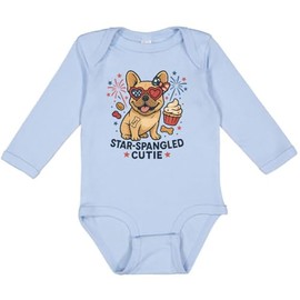 inktastic Star-Spangled Cutie Dog USA Long Sleeve Creeper 12 Months 0100 Light Blue 45797