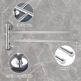 bowarepro 2-arm Swivel Towel Rails Fold Out Hardware Stainless Steel for Bathroom/Kitchen, Towel Hanger Wall Mounted Narrow Holder Rotatable Bath Towel Rod Arm Space Saver Rack Organizer