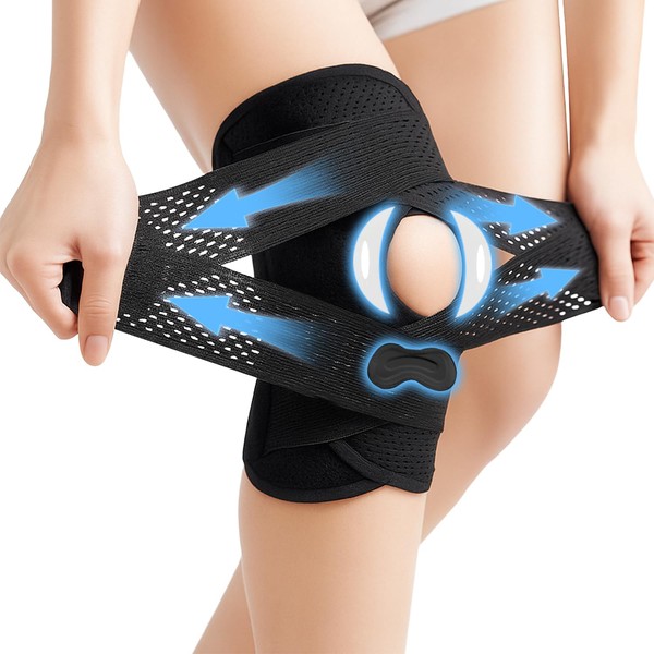 Bodykoo 膝サポーター 半月板保護 関節固定【整体師推奨】 膝パット V字ベルト設計 ズレ防止 軽量通気性 スポーツ用 作業用