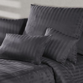 Pure Label Damask Mako Satin Pillowcase, Striped, Dark Grey, 40 x 60 cm, 100% Cotton, Incredibly Soft, Decorative, Matches Our Bed Linen Sets