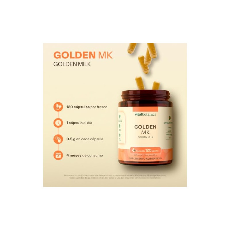 Vital Botanics Golden Milk Cúrcuma, Pimienta Negra y Aceite de
