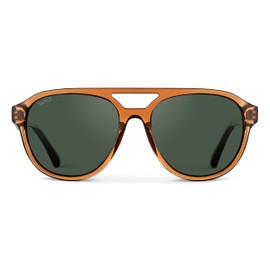 WearMe Pro Rounded Modern Aviator Sunglasses for Men and Women - Polarized Lenses, Double Bridge Design, Timeless Thick Frame Style (Crystal Copper Frame/Smoke Green Lens)