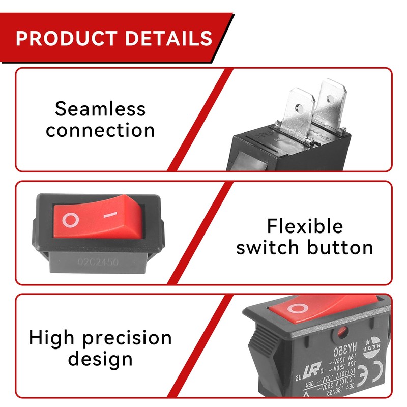 2Pieces HY35C Push Button Switch，2-Pin，16A/12A 125V/250V Rocker Switch for Household