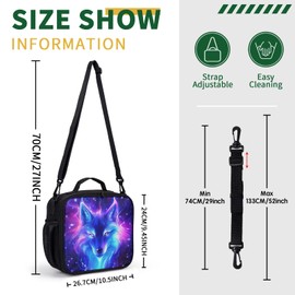 Kwlegh Wolf Galaxy Lunch Box for Girls Boys Kids Insulated Lunch Bag Cool Wolf Starry Sky Animal Print Lunchbox with Shoulder Strap Reusable Thermal Cooler Lunch Pail for School Picnic