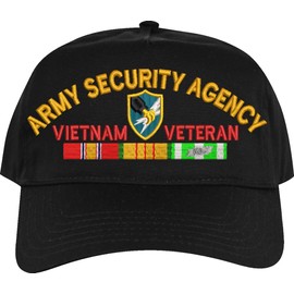 MilitaryBest Army Security Agency Vietnam Veteran Imported High Profile Black Embroidered Cap with Ribbons