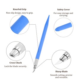 Kozelo 1pcs Exacto Art Knife with 12 Spare Blades Craft Hobby Carving Knife Set Precision Knives Plastic Handle for Leather Wood Modeling Scrapbooking, Dark Blue