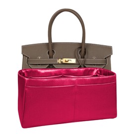 Meenda Purse Organizer Insert for Birkin 30, Premium Satin Handbag Organizer, thin, Lightweight, soft, smooth, silky texture, flexible, (Red PB30)