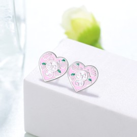 Strawberry Cow Earrings for Women 925 Sterling Silver Cow Earrings Cute Heart Animal Cow Jewelry for Women Cow Gifts