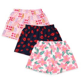 Cinvik Cotton Boxer for Women Cute Pj Boxers Red Cherry Cotton Baggy Shorts Floral Womens Summer Woven Boxer Pack XL