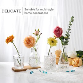 BIGIVACA Small Glass Bud Vases Set of 12,Mini Clear Bud Vases in Bulk,Small Flower Vases for Centerpieces,Vintage Embossed Style Glass Bottles for Rustic Wedding,Home,Table Decor