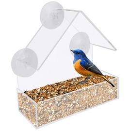 RMENOOR Window Bird Feeder for Birds, Acrylic Transparent Bird Feeder with 3 Suction Cups, Bird Feeder for Small to Medium Birds