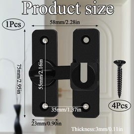 Black Gate Lock,90/180 Degree Flip Sliding Sliding Door Lock with 4Pcs Screw, Gate Latch for Wooden Gates, Sliding Door Locks, Garden Gate Latch Suitable for Barn, Garden, Bathroom, Outdoor, Cabinet