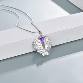 YAFEINI Guardian Angel Wings Necklace Sterling Silver Guardian Angel February Birthstone Pendant Angel Wings Jewellery for Women Girls Gifts