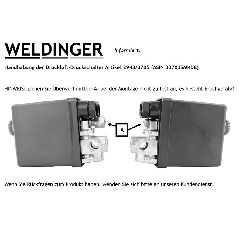 WELDINGER 4-way pressure switch 5 bar/8-10 bar for whisper compressor