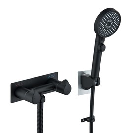 Beiyi RV Shower Faucet, Matte Black Metal Camper Shower Faucet with Hose and Shower 4" RV Outside for Travel Trailer, Camper, Motorhome