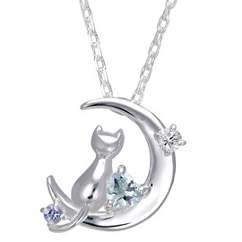 Mirai-Tenshi Silver Cat Crescent Moon Necklace, Women’s Necklace, Suitable as a Birthday Gift