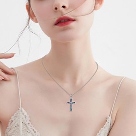 CUPENDA Cross Necklace Sterling Silver Abalone Shell Cross Pendant Necklace Religious Jewellery Gifts for Women Men