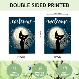 Mugod Cat Garden Flag Night Full Moon Evil Horror Black Cat Yard Flags Vertical Double Sided 12.5x18 Inch Small Flag Burlap Banners Home Decorative Outdoor Villa Patio Lawn